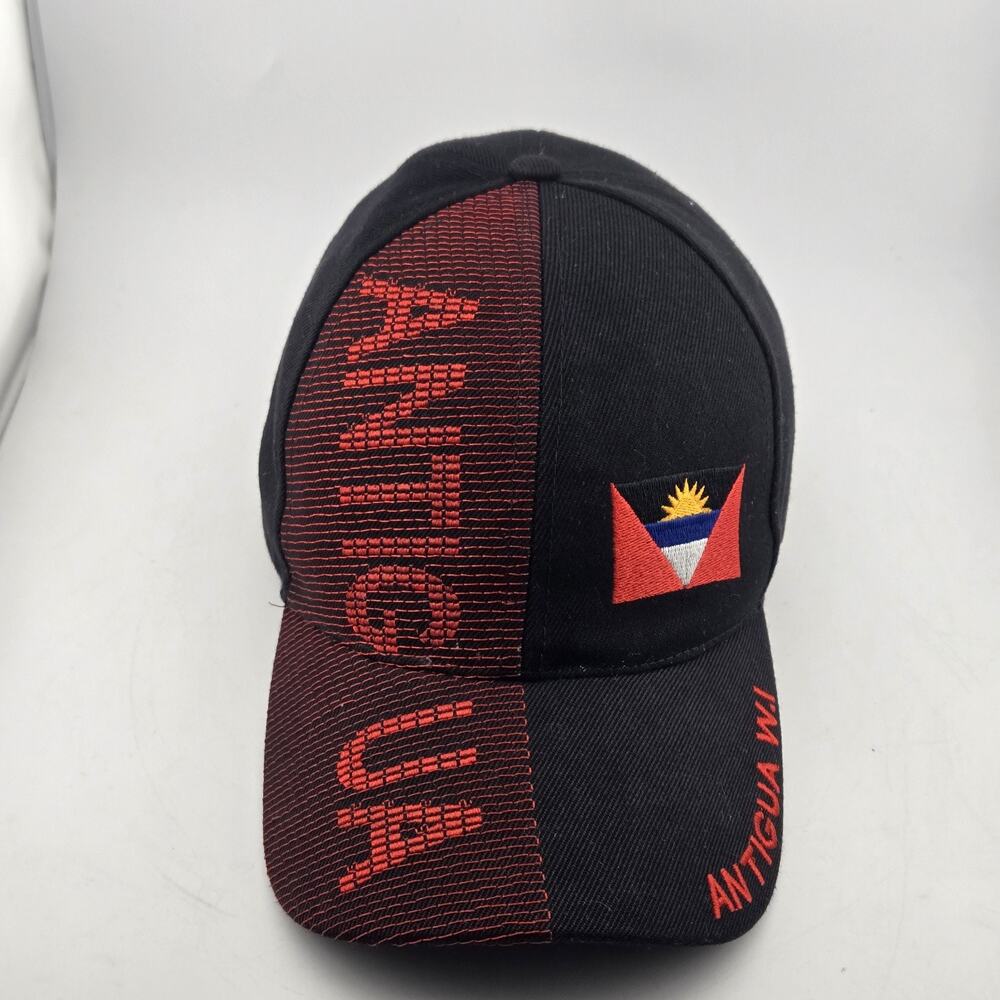 Antigua W.I. Souvenir Baseball Cap Hat Black Red Flag Adjustable One Size